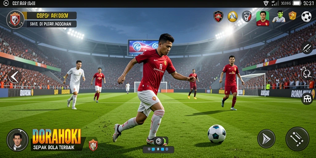 Tangkapan layar gameplay <strong>DORAHOKI</strong> menunjukkan aksi pertandingan yang spektakuler.