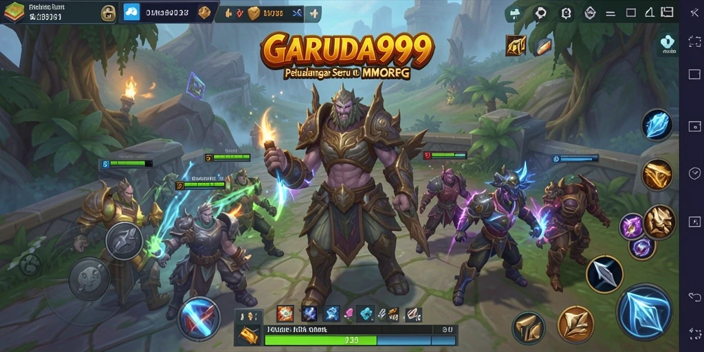 Screenshot utama GARUDA999 menampilkan aksi seru dalam pertempuran MMORPG.