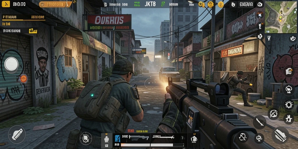 Screenshot gameplay yang menampilkan aksi seru dalam JKT8.