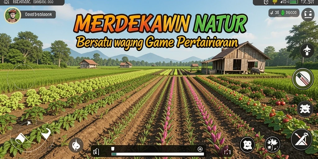 Screenshot menunjukkan aktivitas bertani di <strong>MERDEKAWIN</strong> yang menarik dan interaktif.