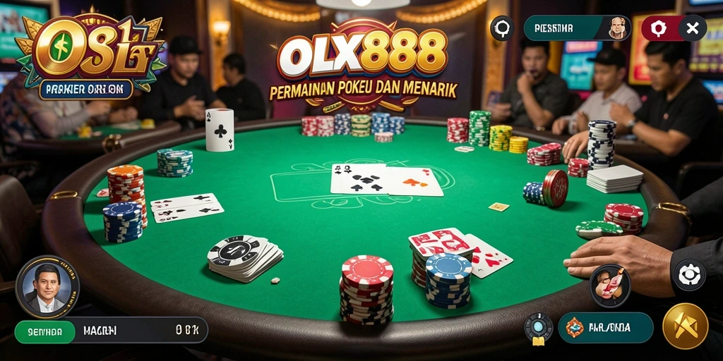 Screenshot OLX888 menampilkan gameplay poker yang mendebarkan.