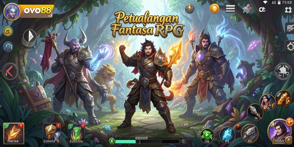 Screenshot gameplay OVO88 yang menampilkan aksi pertarungan RPG yang seru.