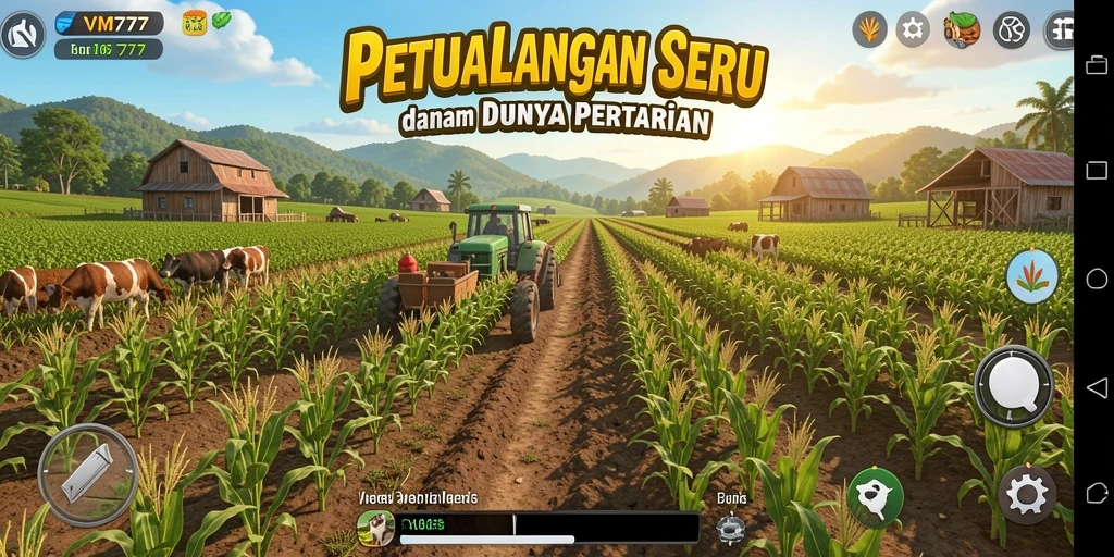 Tampilan gameplay seru dengan berbagai tanaman dan hewan ternak.