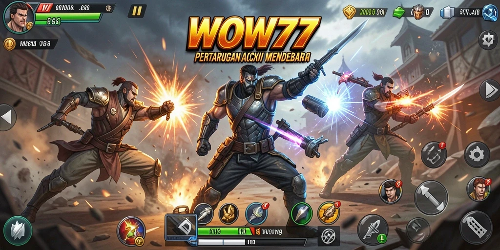 Tangkapan layar utama WOW77 menampilkan intensitas gameplay Action yang mendebarkan.